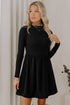 Frilled Mock Neck Ribbed Knit Mixed Media Mini Dress